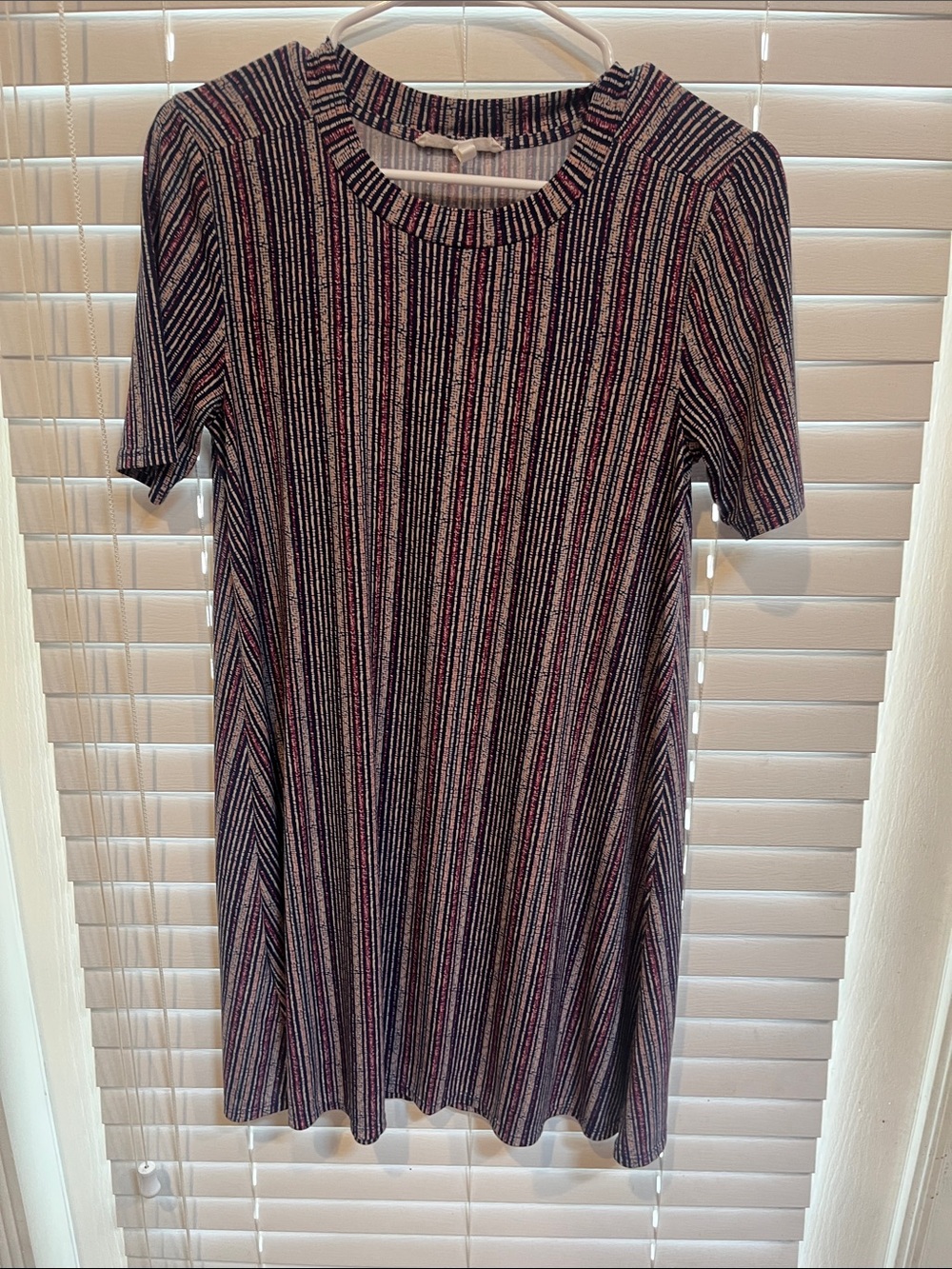 BCBGeneration Navy and Pink Striped Short-Sleeve Midi Dress